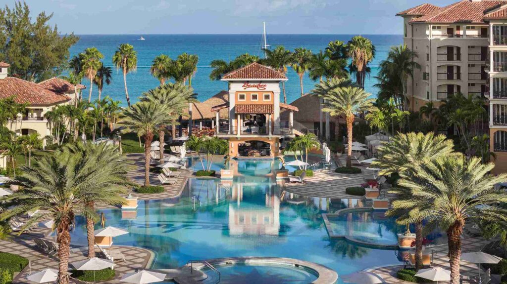 arial view of the Italian Village Main pool