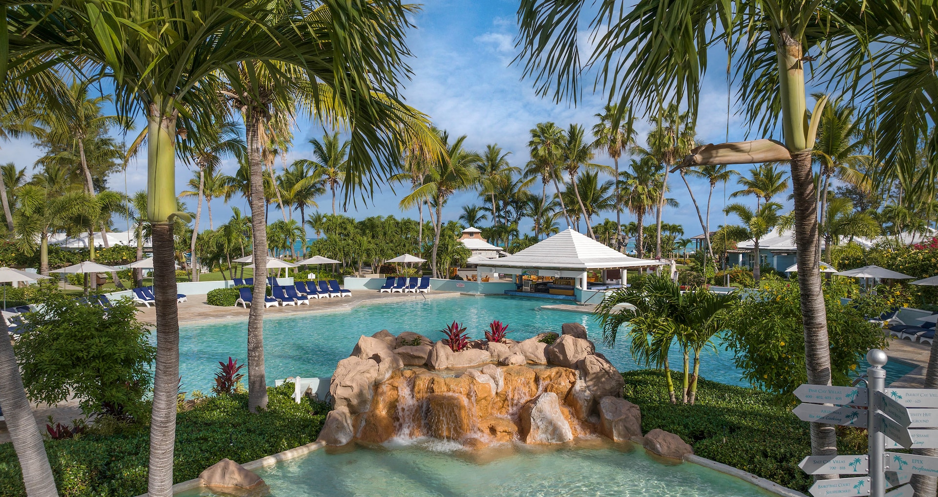 Poolside view of the Carribean village at Beaches Turks and Caicos
