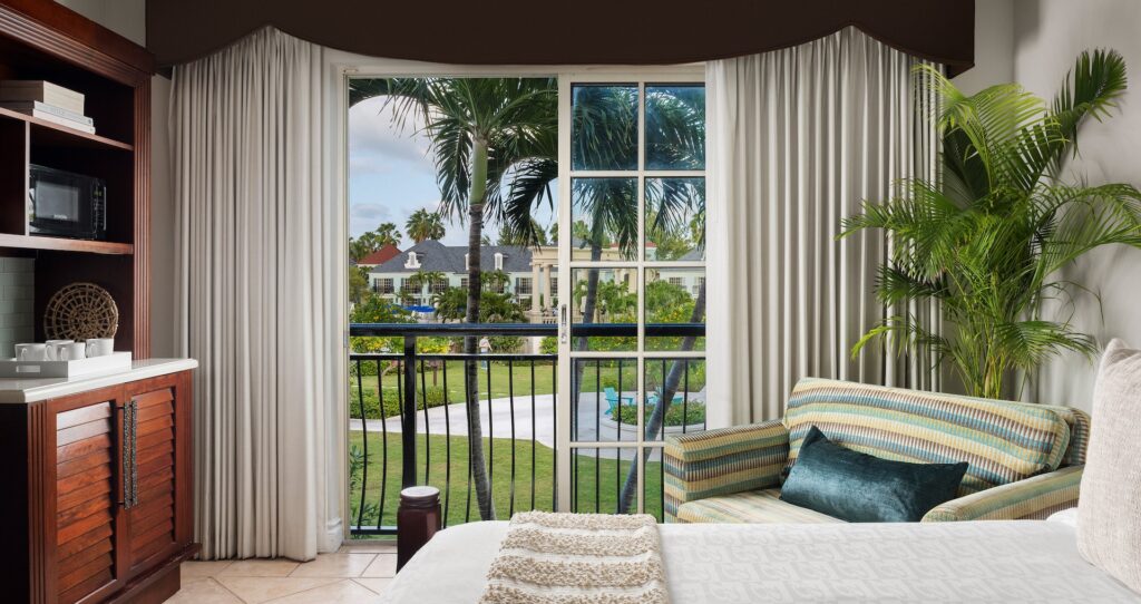 view of the french patio from inside the French Village Luxury Room