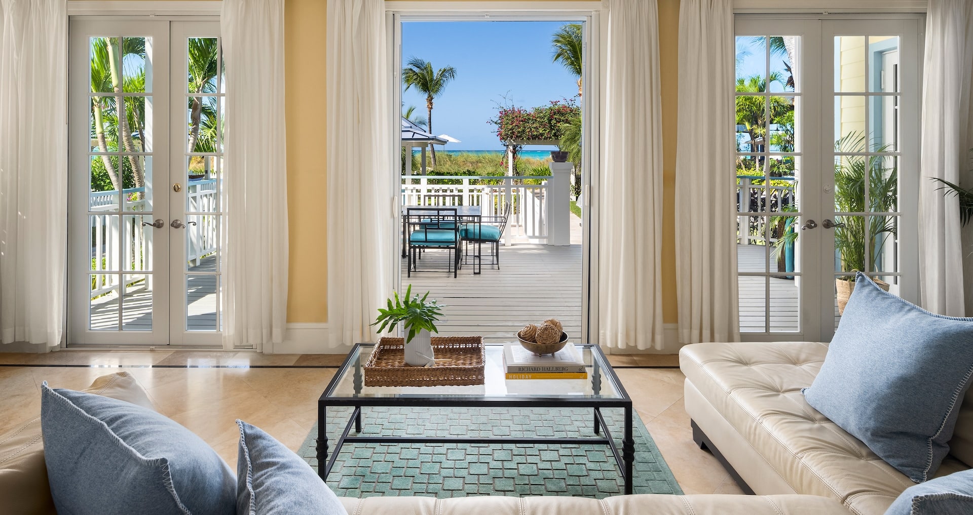Terrace view from inside the Key West Beachfront Four Bedroom Butler Villa Residence with Private Pool