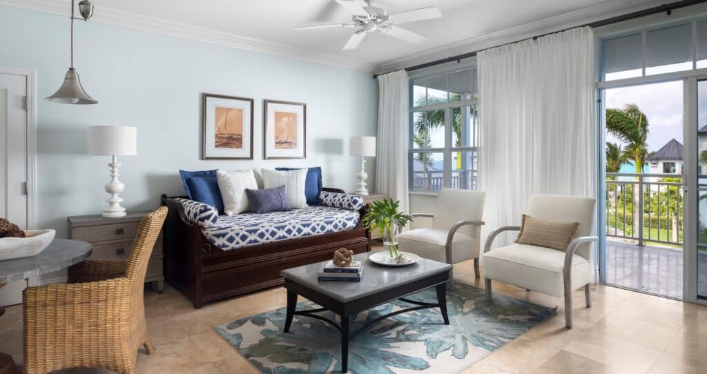 Living room view from inside of the Key West Oceanview One Bedroom Concierge Suite at Beaches Turks and Caicos
