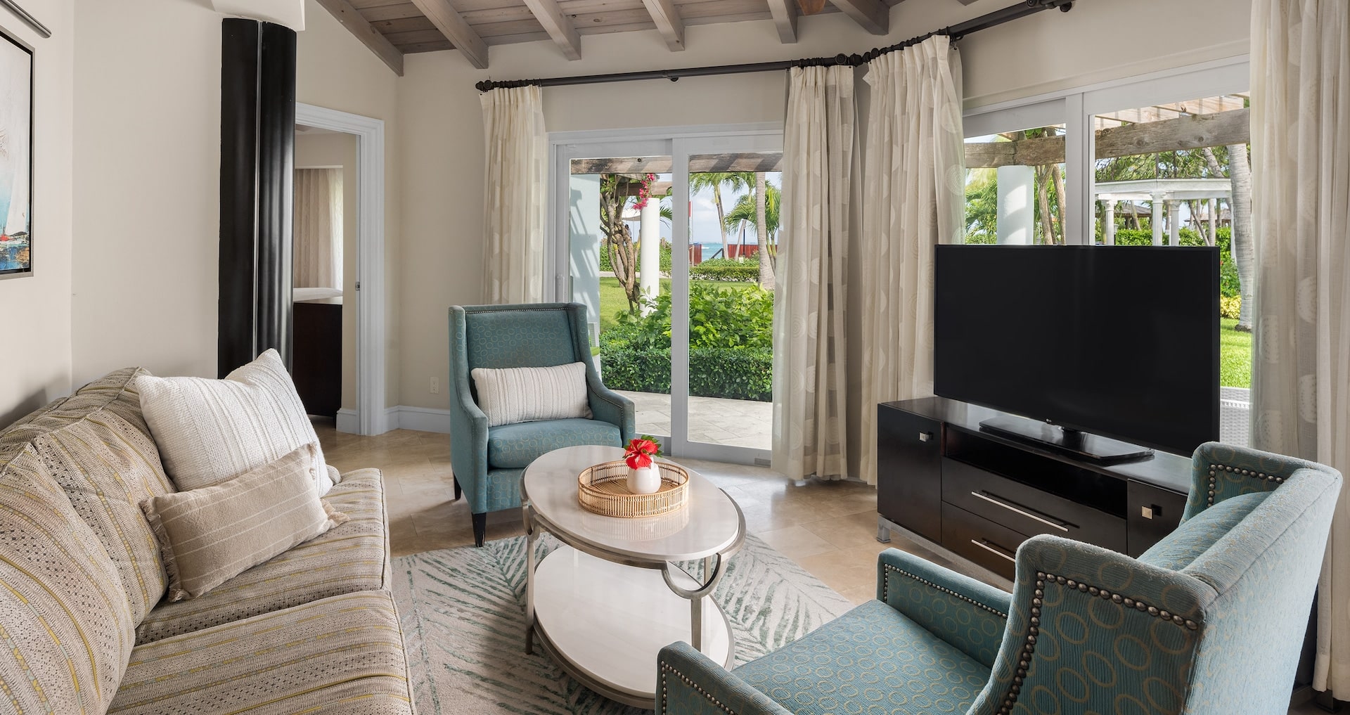 Living room of the Seaside Two Bedroom Luxury Butler Villa Suite at Beaches Turks and Caicos