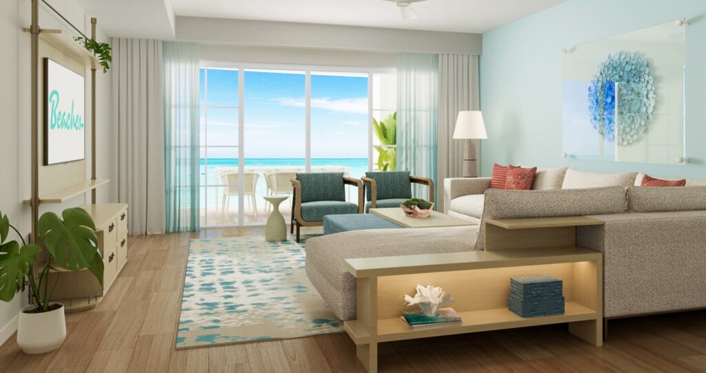 view of the living room from inside the Treasure Beach Oceanview 2-Bedroom Butler Suite