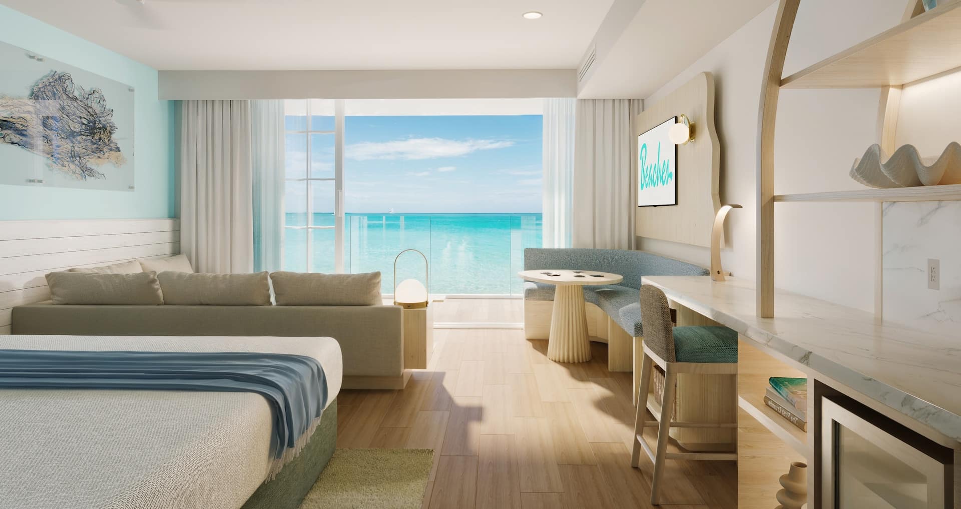 view of the master bedroom from inside the Treasure Beach Oceanview 2-Bedroom Grand Butler Suite