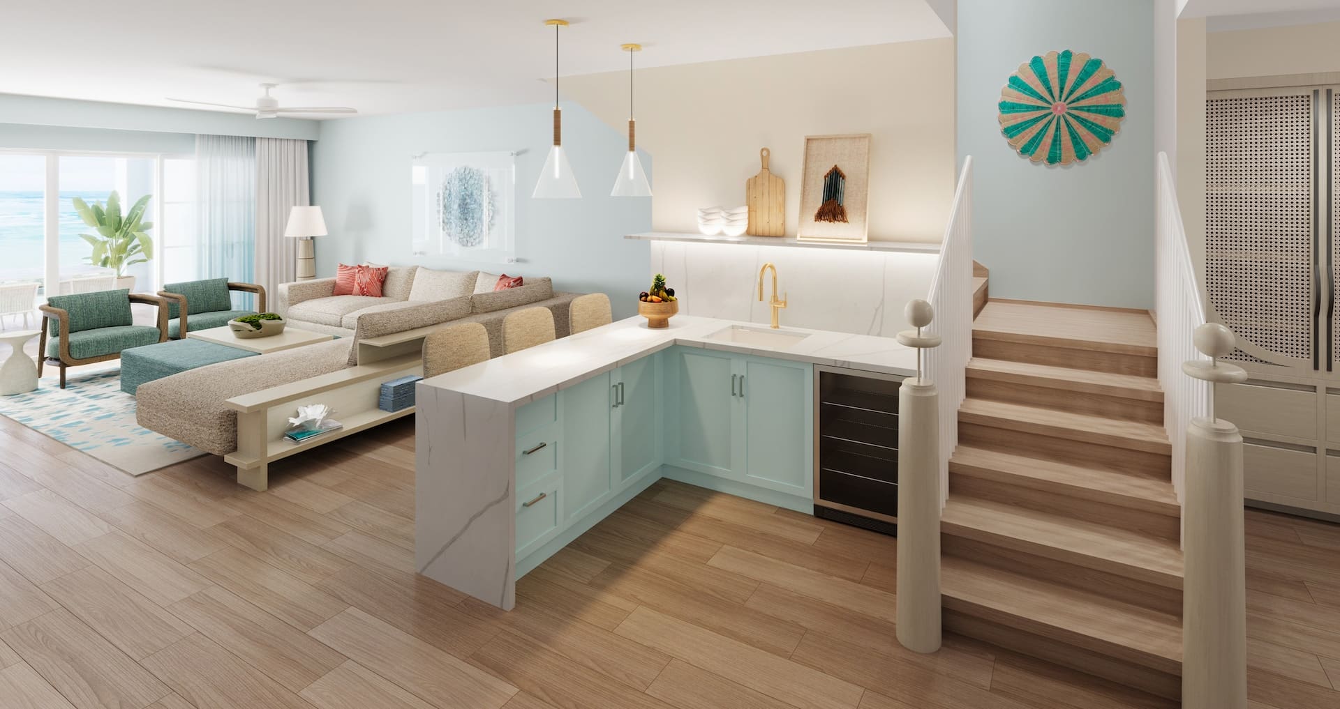 view of the full sized kitchen from inside the Treasure Beach Oceanview Two-Story 3-Bedroom Butler Suite