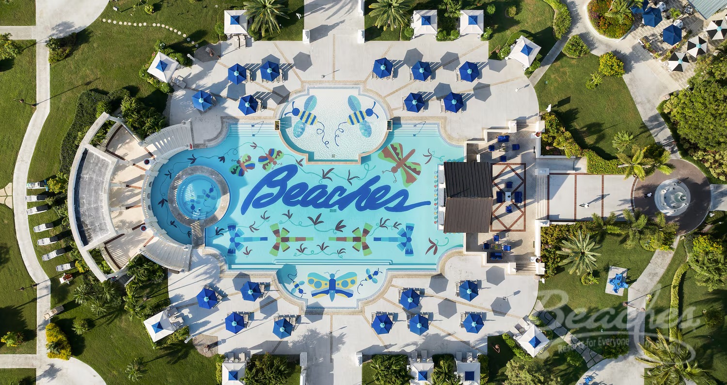 Arial view of the French Village main pool